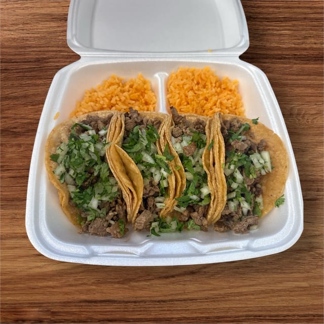 4 Tacos de Asada + Side.